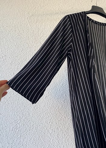 Çizgili Keten Midi Kimono - Görsel 3