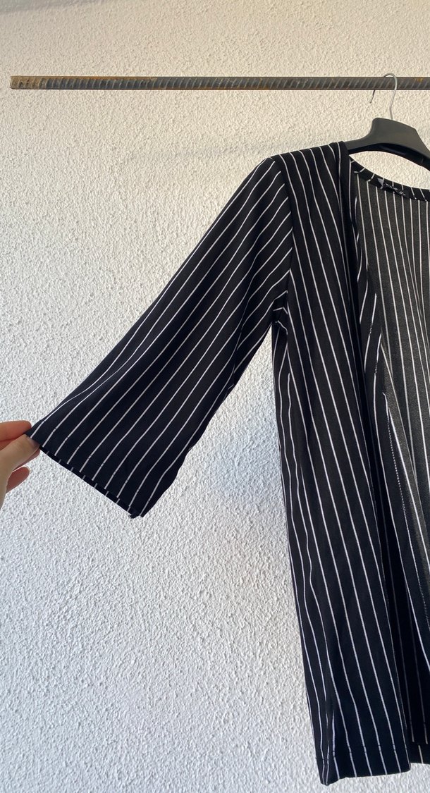 Çizgili Keten Midi Kimono - Görsel 3