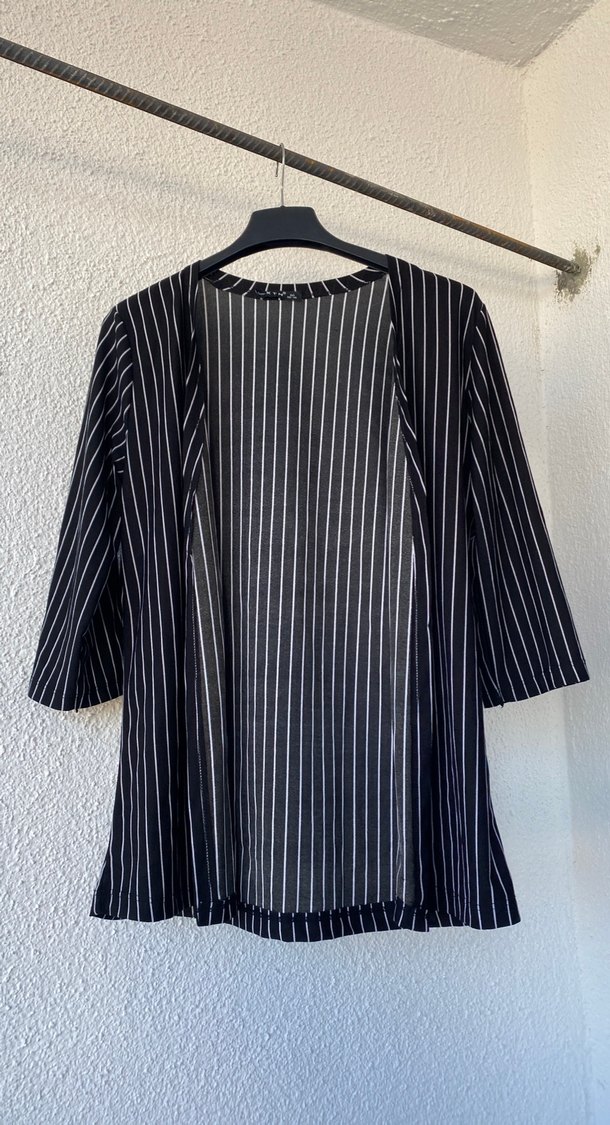 Çizgili Keten Midi Kimono - Görsel 2