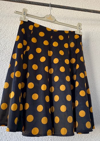 Sarı Puantiyeli Pileli Midi Etek - Görsel 4