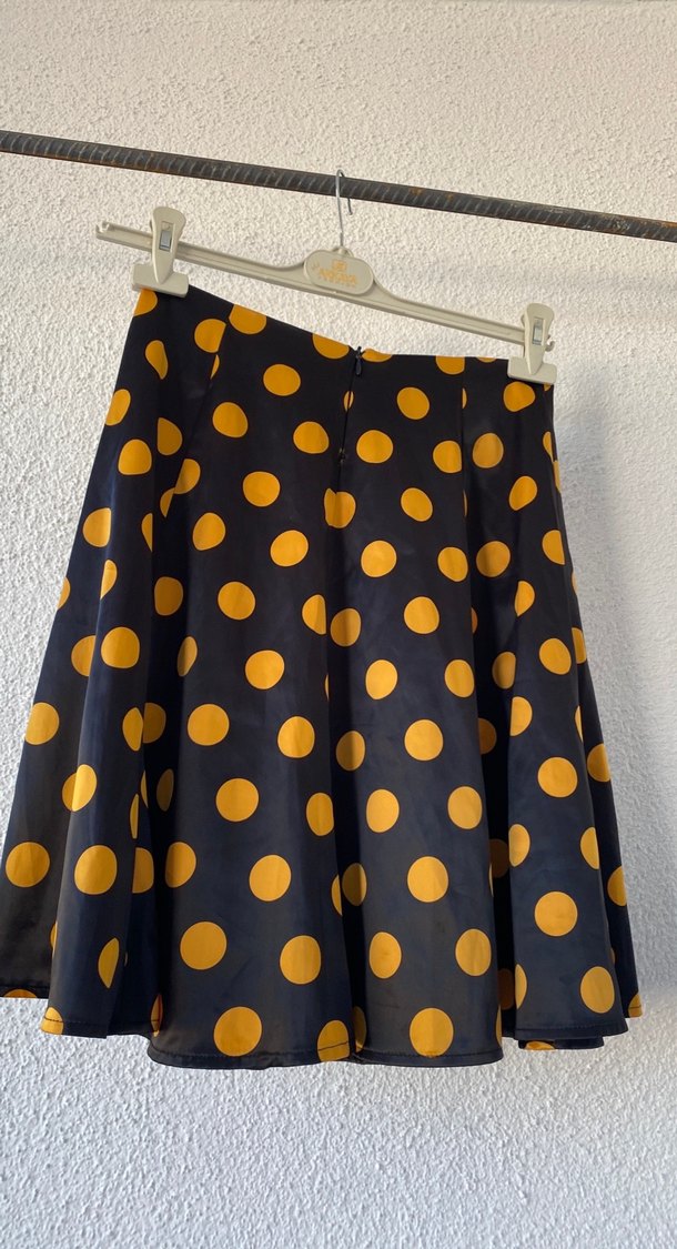 Sarı Puantiyeli Pileli Midi Etek - Görsel 4