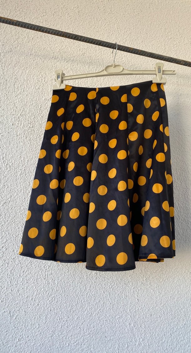 Sarı Puantiyeli Pileli Midi Etek - Görsel 2