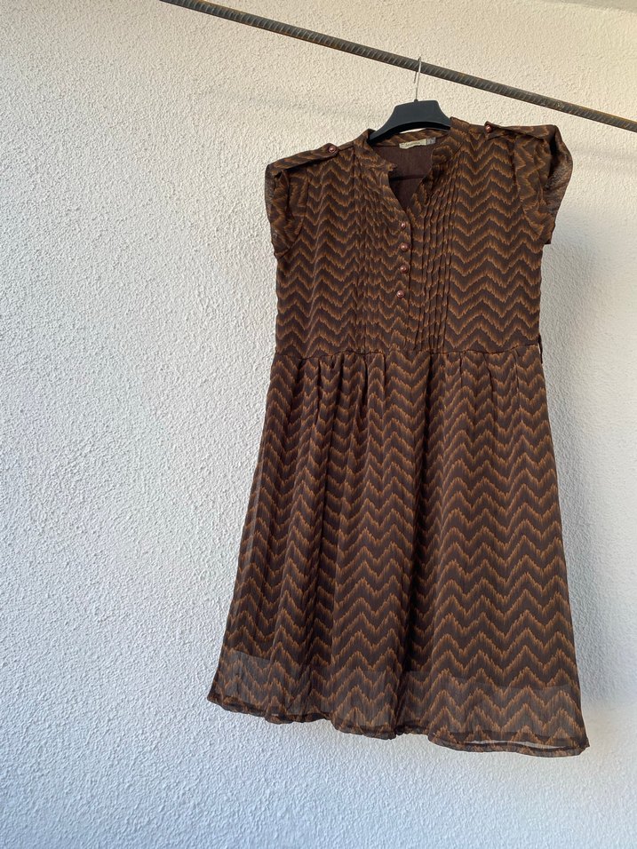 Kahverengi Bohem Midi Elbise - Görsel 2