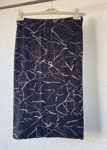 Kadın Siyah Bağlama Desenli Uzun Kalem Etek - Görsel 2