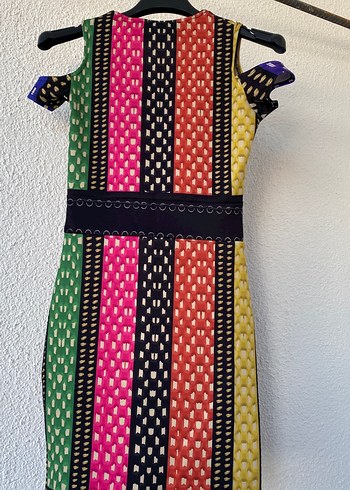 Renkli Örgü Dokulu Kalem Elbise - Görsel 4