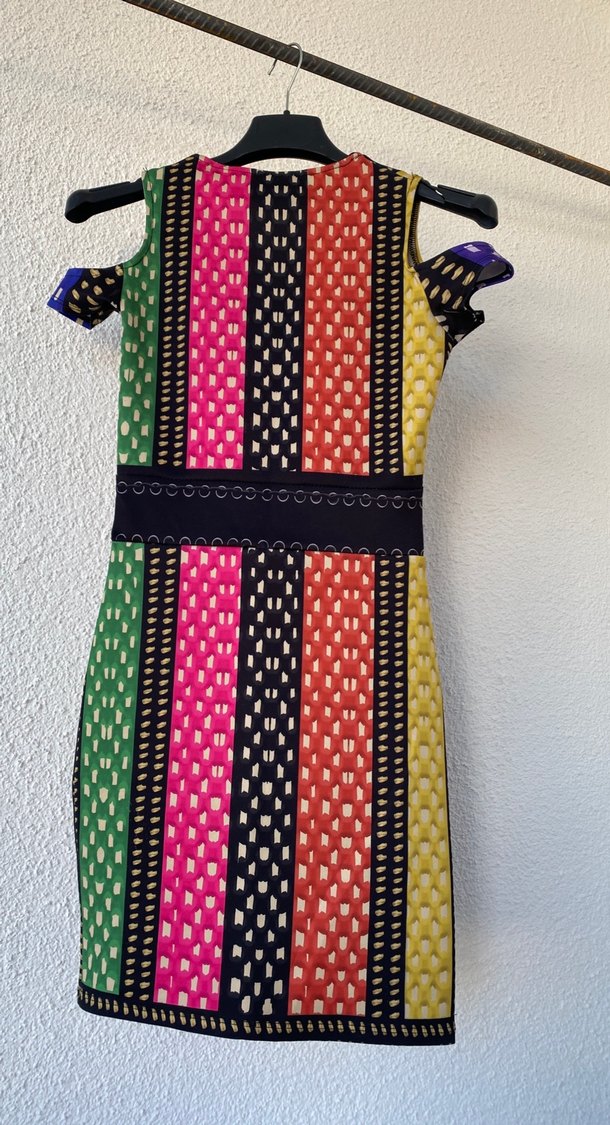 Renkli Örgü Dokulu Kalem Elbise - Görsel 4