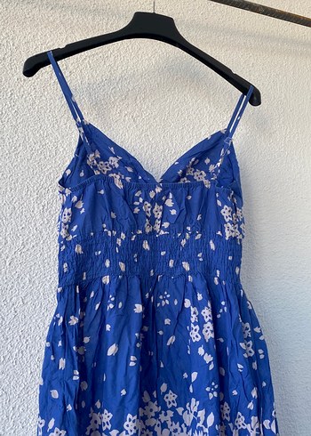 Mavi Bağlamalı Midi Bohem Elbise - Görsel 3