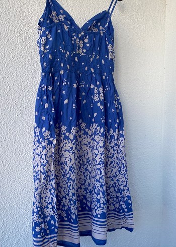 Mavi Bağlamalı Midi Bohem Elbise - Görsel 4