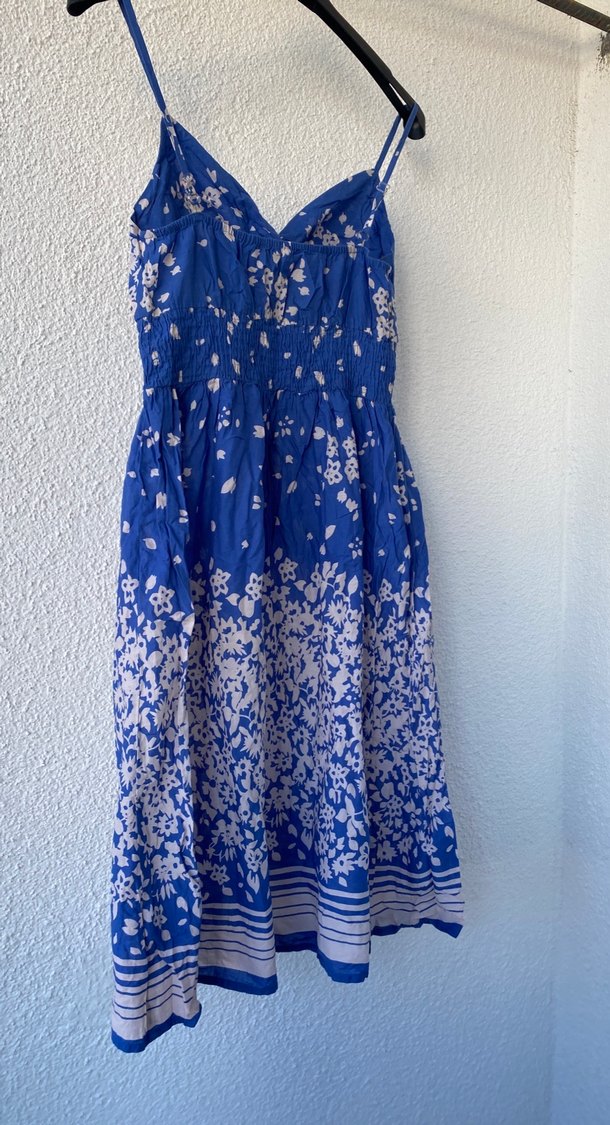 Mavi Bağlamalı Midi Bohem Elbise - Görsel 4