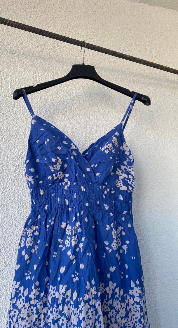 Mavi Bağlamalı Midi Bohem Elbise - Görsel 2