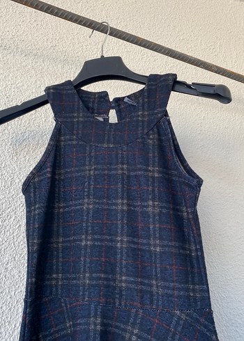 Lacivert Ekoseli Midi Kolsuz Elbise - Görsel 5