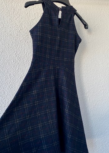 Lacivert Ekoseli Midi Kolsuz Elbise - Görsel 4