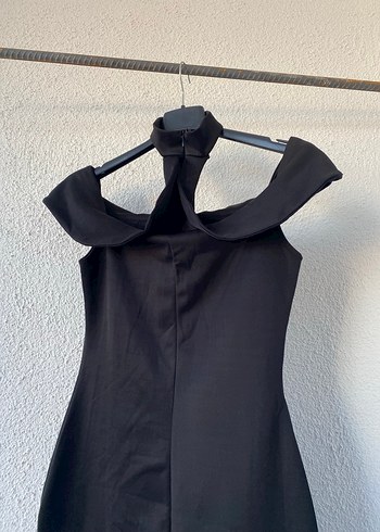 Siyah Drapeli Uzun Kadın Abiye Elbise - Görsel 4