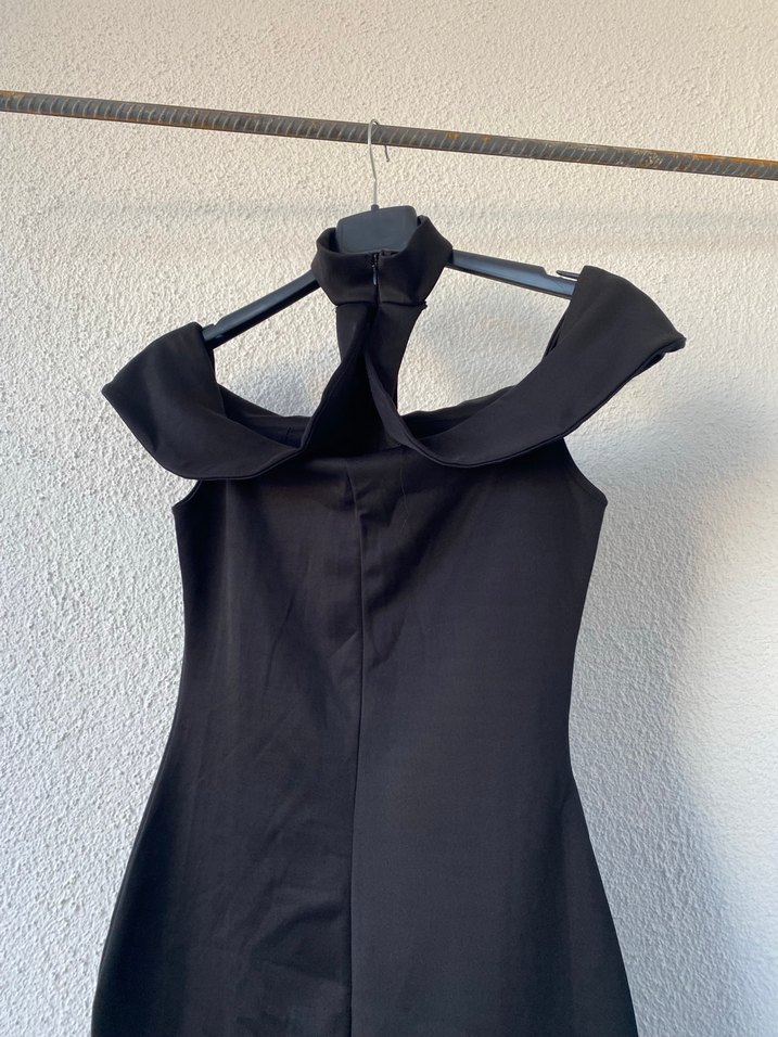 Siyah Drapeli Uzun Kadın Abiye Elbise - Görsel 4