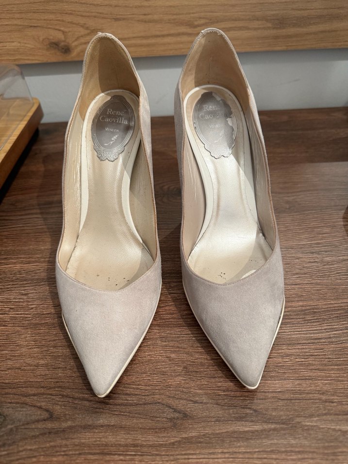 Bej Süet Stiletto Topuklu Kadın Ayakkabı - Görsel 3