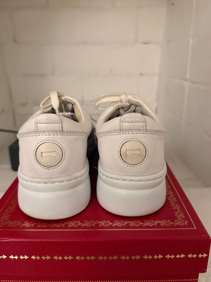 Beyaz Deri Platform Topuklu Kadın Spor Ayakkabı - Görsel 3