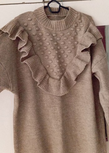 Bej Kadın Uzun Kollu Örgü Kazak - Görsel 2