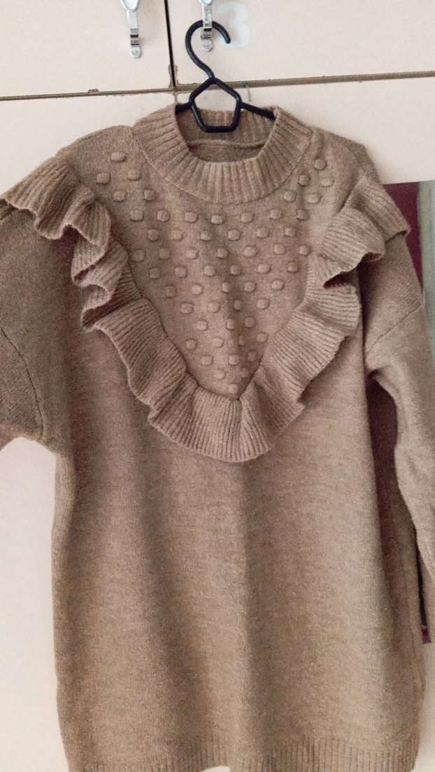 Bej Kadın Uzun Kollu Örgü Kazak - Görsel 2