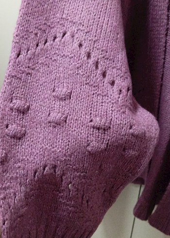 Mor Midi Örgü Kadın Hırka - Görsel 3