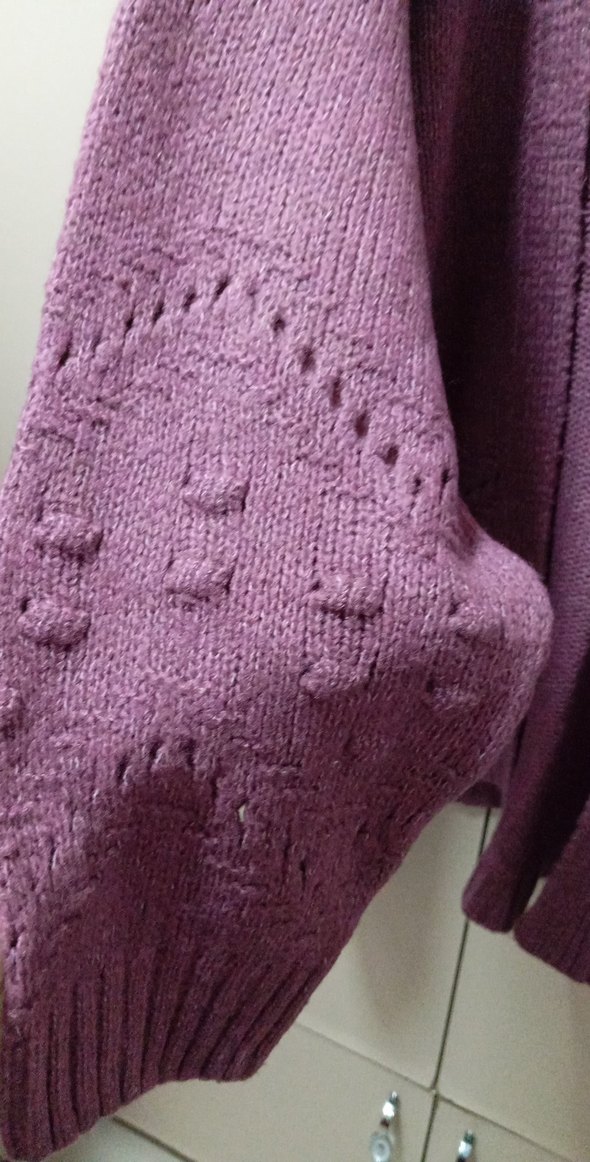 Mor Midi Örgü Kadın Hırka - Görsel 3