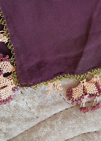 iğne oyası Çok Renkli Kadın Fular, Kurdele Detaylı - Görsel 5