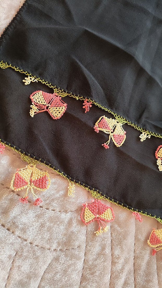 iğne oyası Çok Renkli Kadın Fular, Kurdele Detaylı - Görsel 3