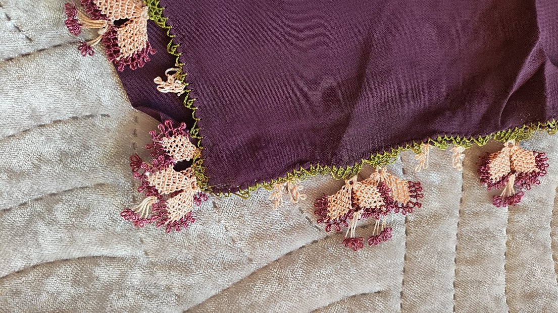 iğne oyası Çok Renkli Kadın Fular, Kurdele Detaylı - Görsel 5