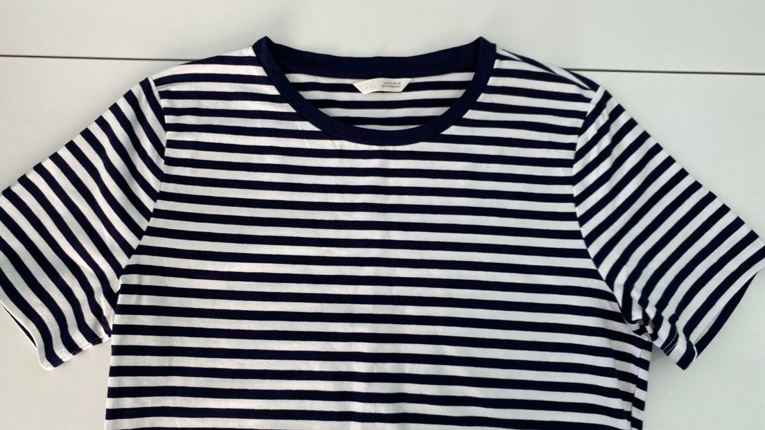 Kadın Lacivert Çizgili Kısa Kollu Tişört %100 Pamuk - Görsel 2