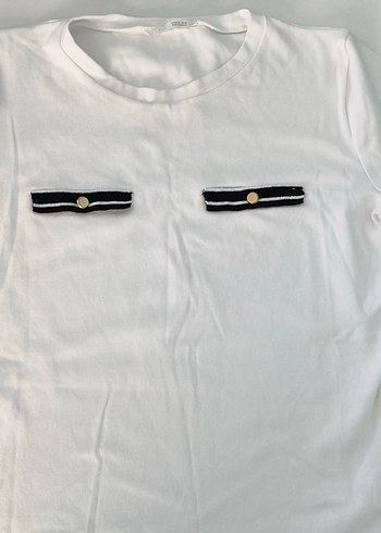 Beyaz Kemerli Pamuklu Kadın Tişört - Görsel 2