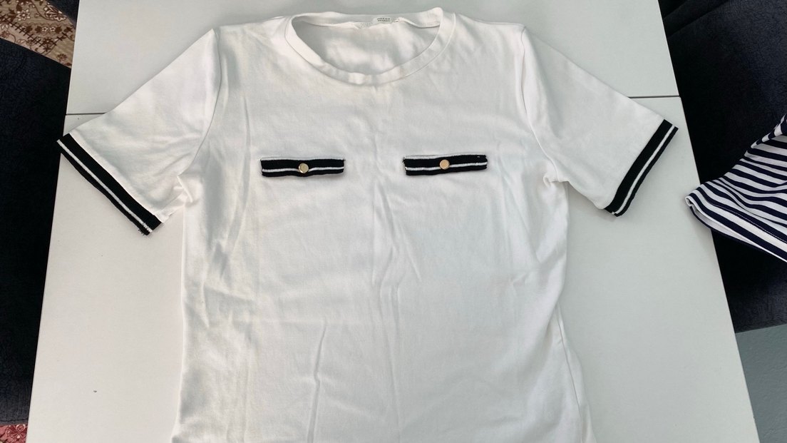 Beyaz Kemerli Pamuklu Kadın Tişört - Görsel 2