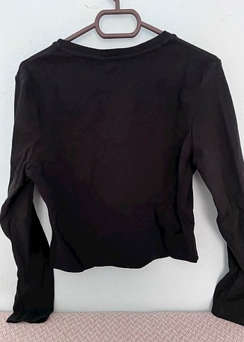 Siyah Uzun Kollu Baskılı Crop Bluz - Görsel 3