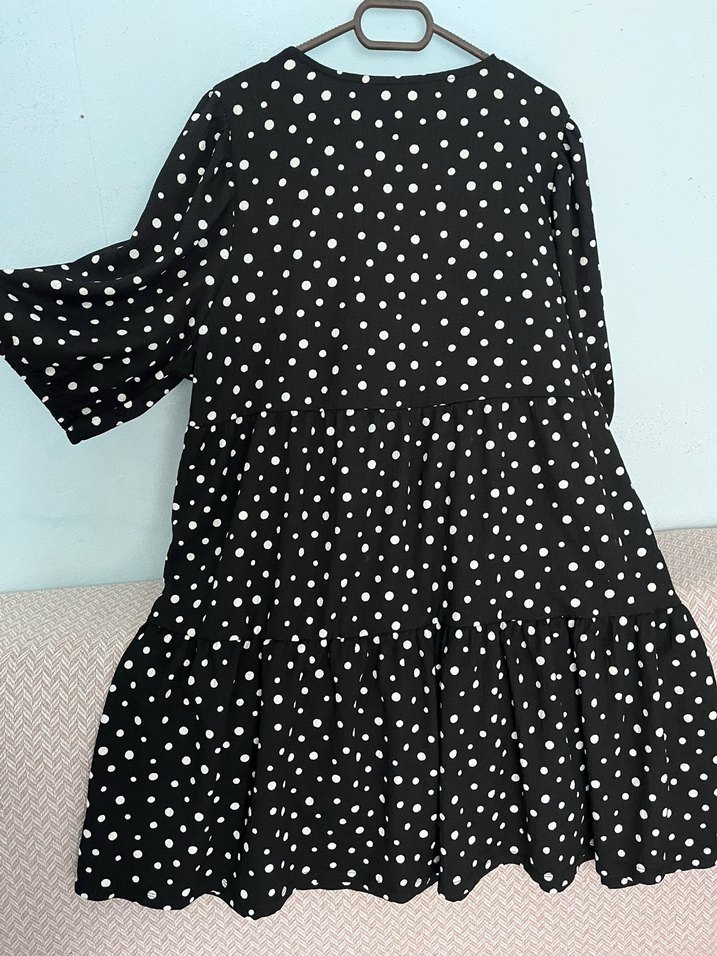 Siyah Puantiyeli Midi Elbise - Görsel 3