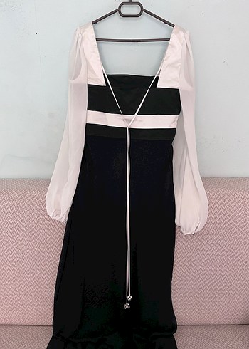 Uzun Siyah-Beyaz Kadın Elbise - Görsel 4