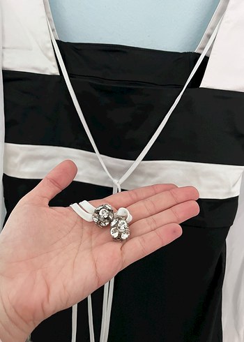 Uzun Siyah-Beyaz Kadın Elbise - Görsel 5