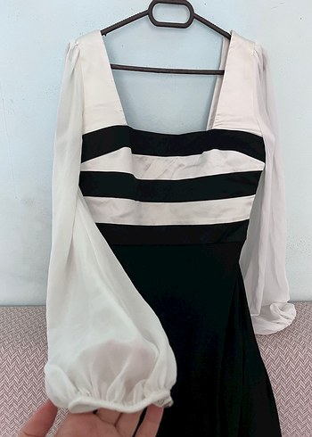 Uzun Siyah-Beyaz Kadın Elbise - Görsel 2