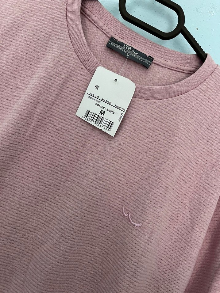 Pembe Kadın Sweatshirt, Uzun Kollu, Rahat Kesim - Görsel 2