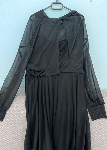 Siyah Simli Şifon Elbise - Görsel 3