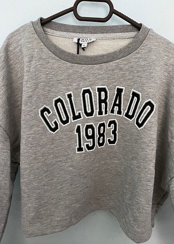 Gri Baskılı Kısa Kesim Sweatshirt - Görsel 2