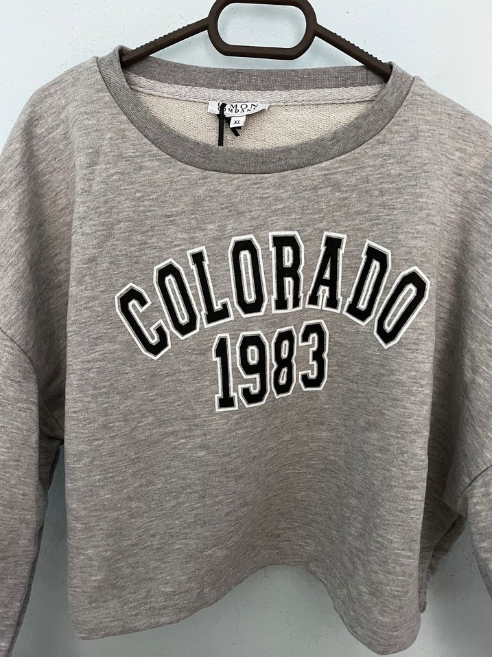 Gri Baskılı Kısa Kesim Sweatshirt - Görsel 2