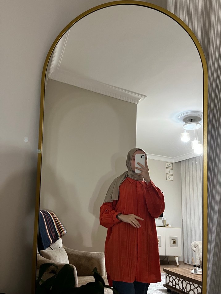 Uzun Kollu turuncu Transparan Tunik - Görsel 2