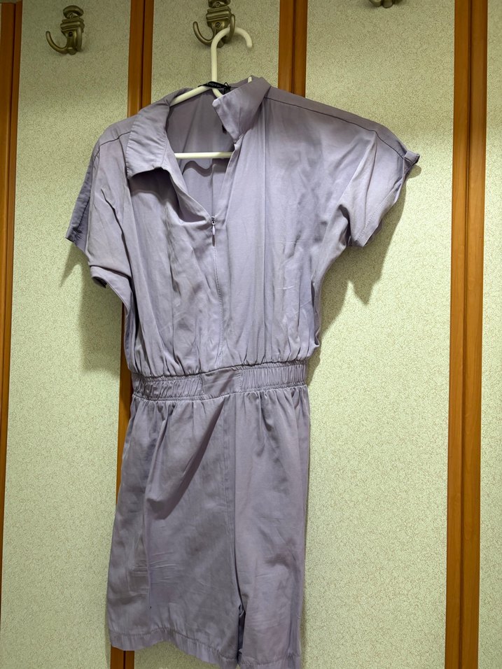 Mor Kısa Kollu Keten Tulum - Görsel 3