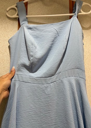 Mavi Keten Drapeli Askılı Tulum - Görsel 3