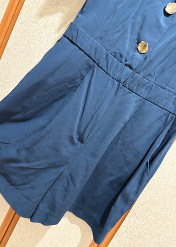 Düğmeli Kısa Kollu Lacivert Tulum - Görsel 4