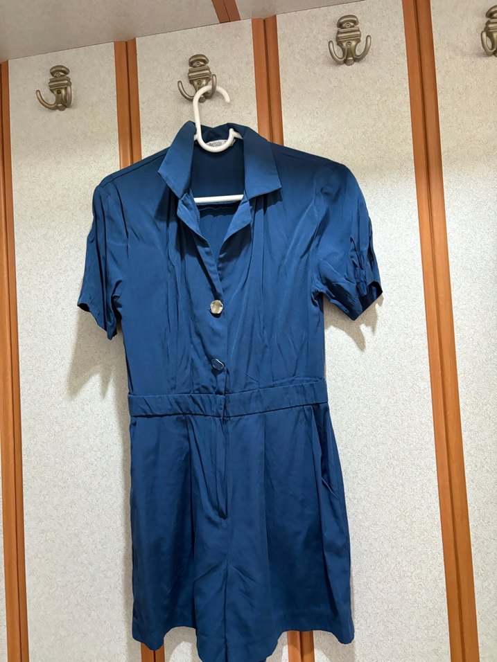 Düğmeli Kısa Kollu Lacivert Tulum - Görsel 2