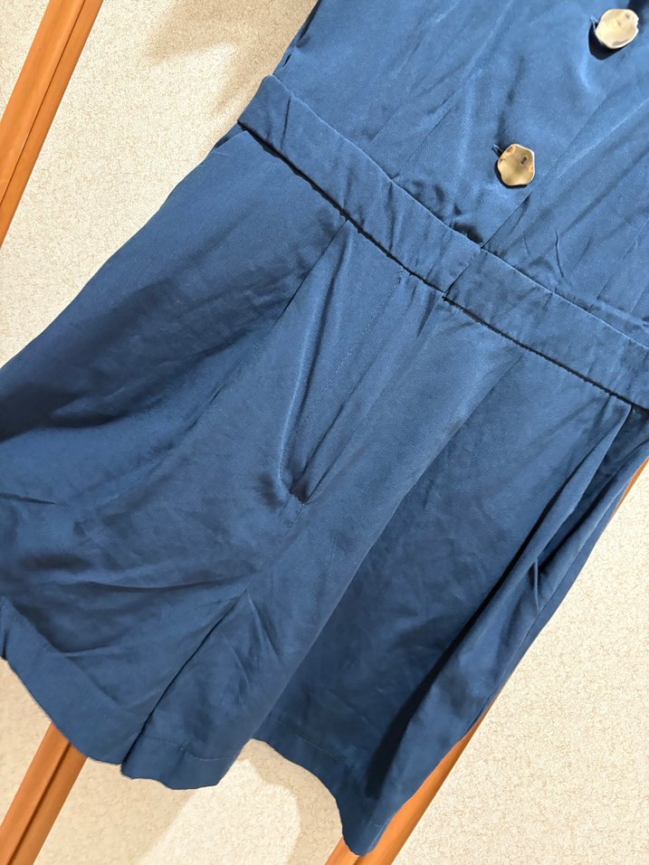 Düğmeli Kısa Kollu Lacivert Tulum - Görsel 4