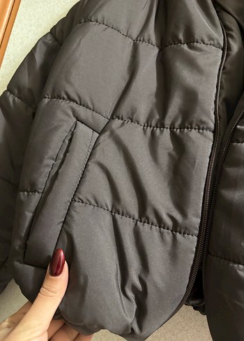 Gri Kemerli Kadın Kışlık Ceket - Görsel 4
