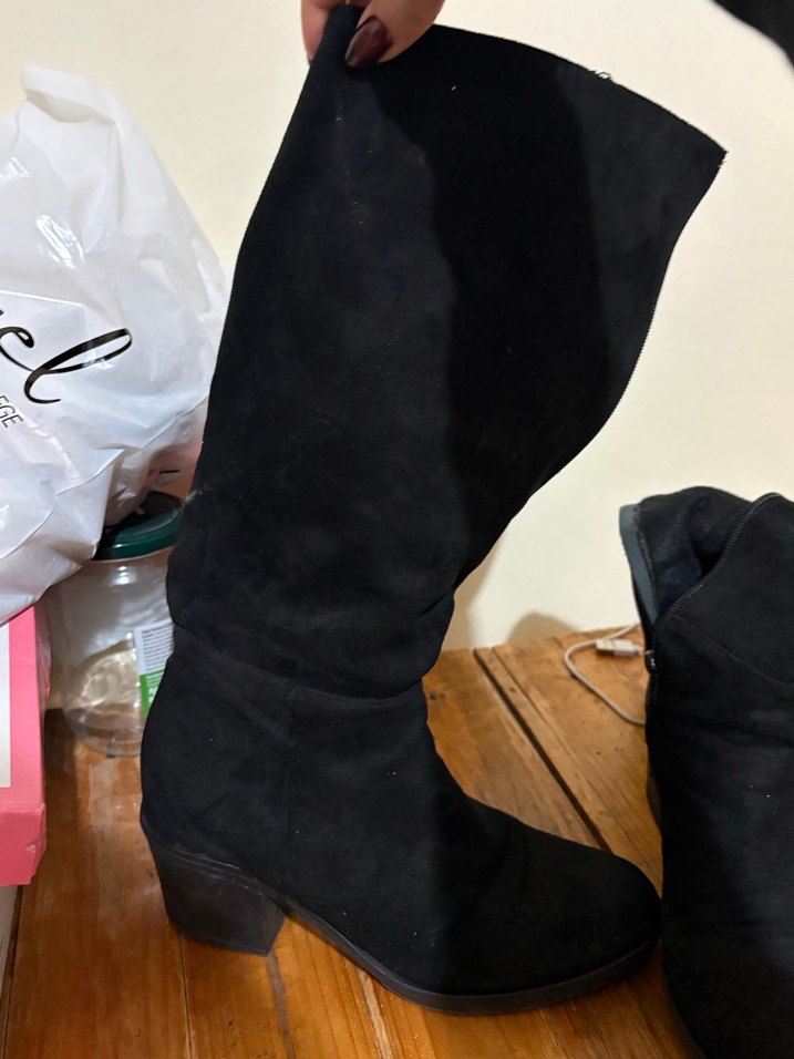 Siyah Süet Tokalı Dizüstü İnce Topuklu Çizme - Görsel 4