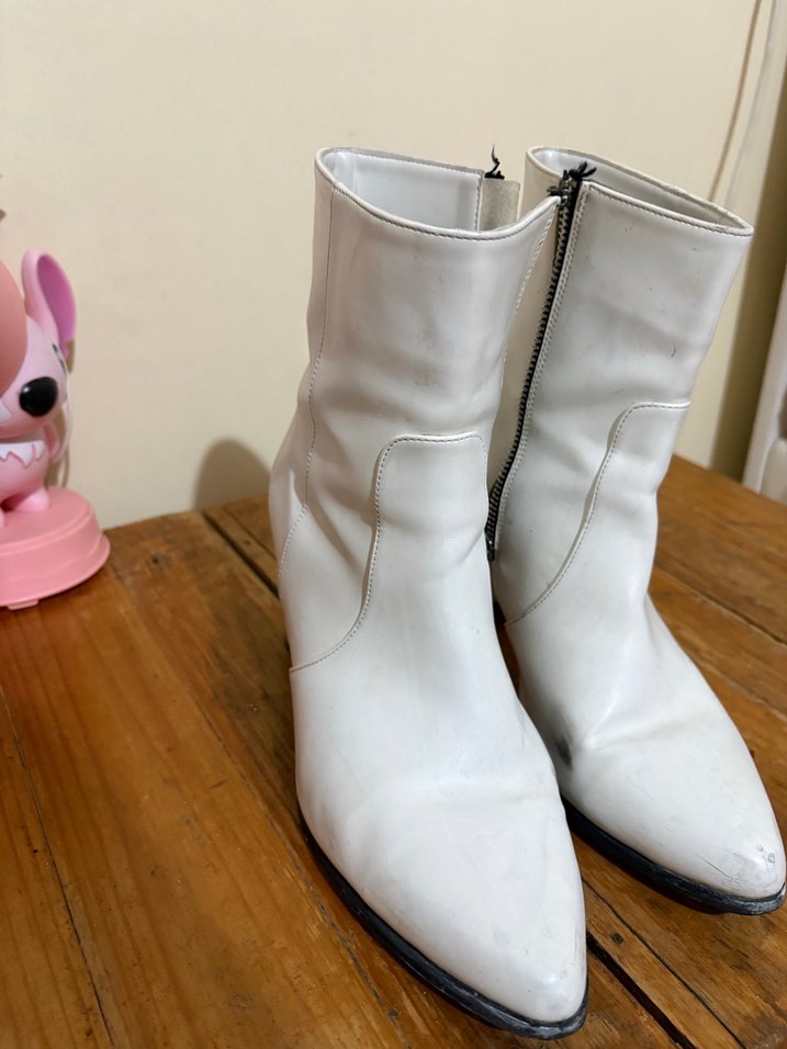 Beyaz Deri Stiletto Topuklu Kadın Bot - Görsel 2