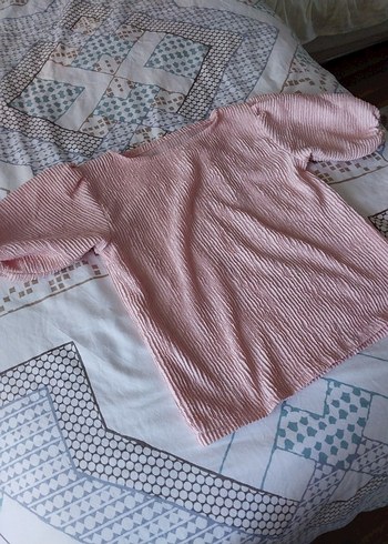 Pembe ve siyah Kısa Kollu Triko Hamile Bluz - Görsel 5