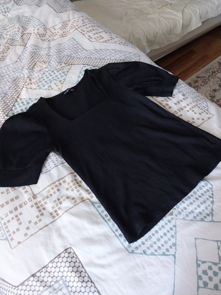 Pembe ve siyah Kısa Kollu Triko Hamile Bluz - Görsel 3